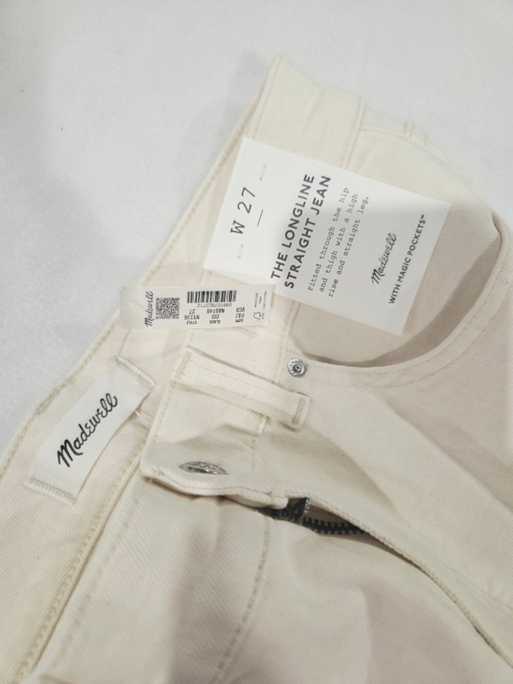 NWT Madewell 27x29 The Longline Straight Jeans Womens Vintage Canvas Ivory - Picture 13 of 13
